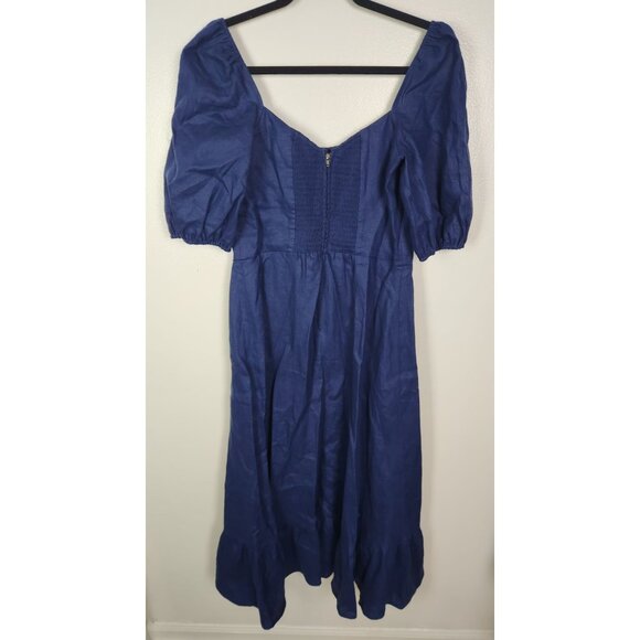Reformation Women's Sz. 10 Blue Linen Belgium Midi Length Short Sleeve Dress - Picture 5 of 6